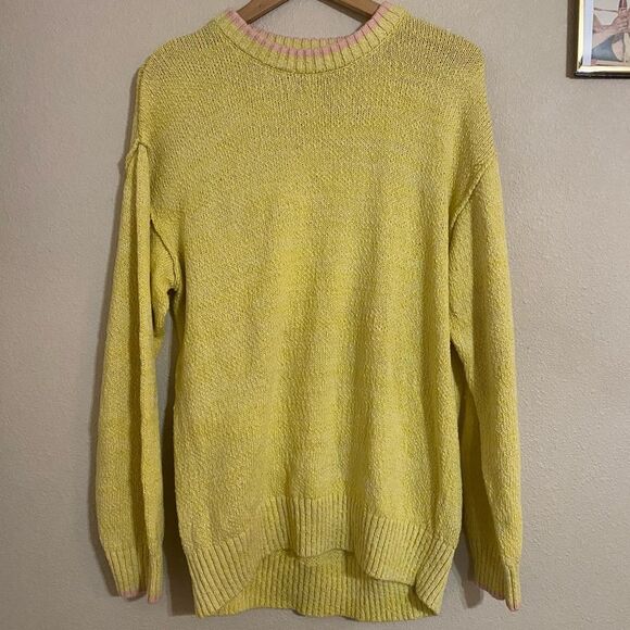 NWT BDG Urban Outfitters Clark Rib Knit Sweater Yellow with Pink Trim - Picture 4 of 7